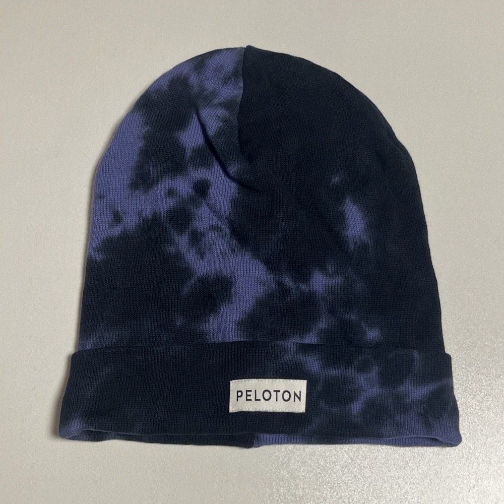 Peloton Tie Dye Beanie Hat Blue Black Knit Cuffed Logo Watch‎ Cap Gender Neutral
